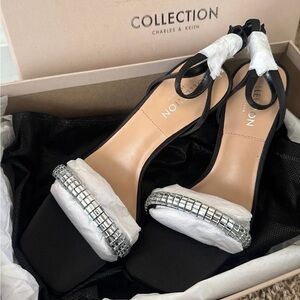 Charles & Keith Black Crystal-Trim Ankle-Strap Heels